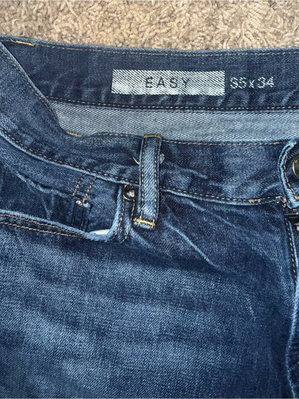 Men's Straight-Leg Dark Blue Denim Jeans 35x34